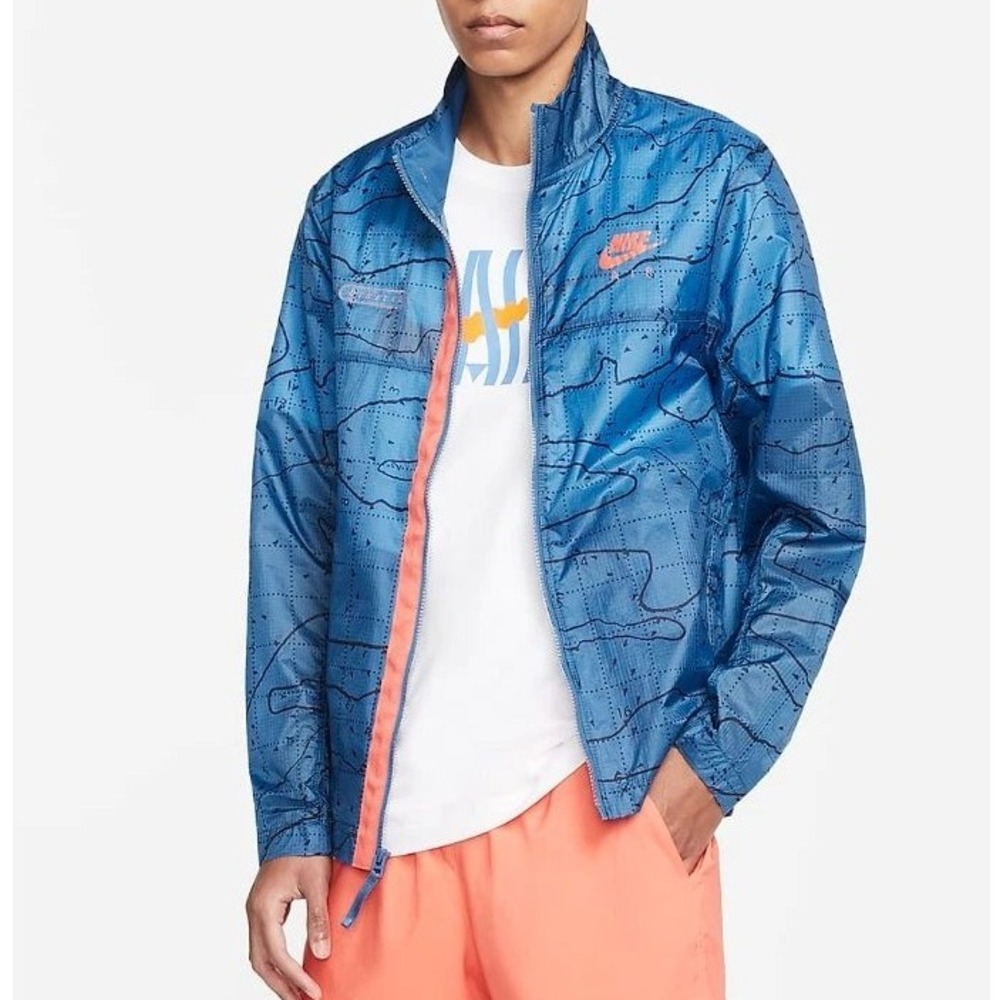Nike Air Jacket Mens Water Resistant Lightweight Full Zip Marina Blue‎ Orange XL
